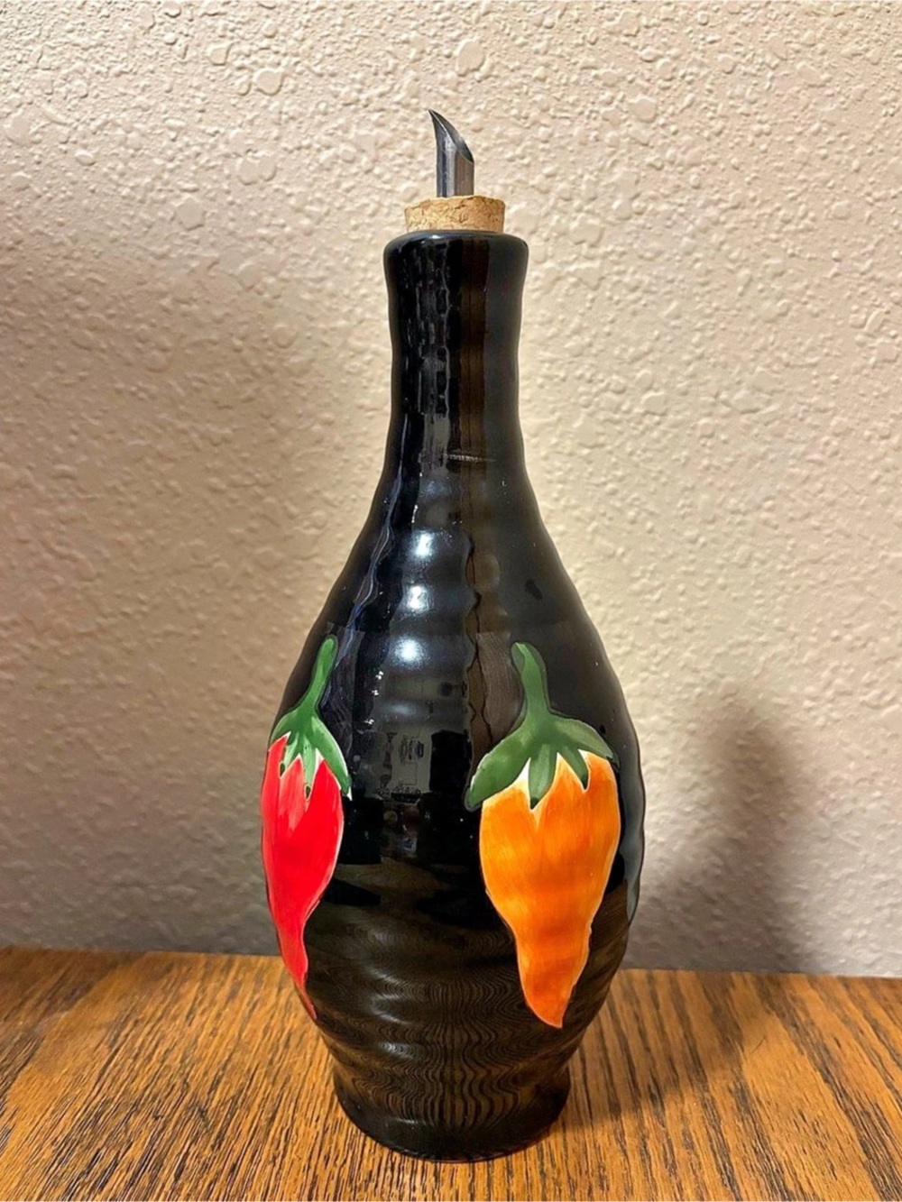 Black & Orange Floral Bottle with Pour Spout Fragile